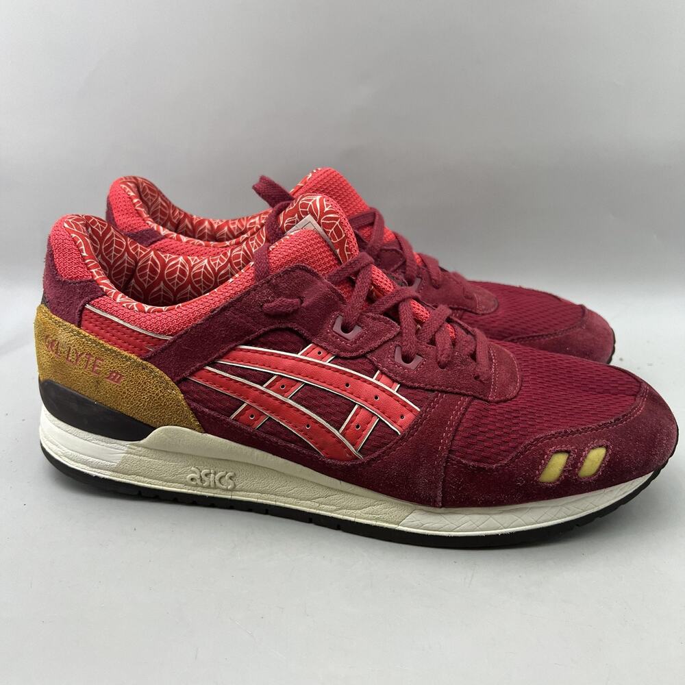 Asics Gel Lyte III Running Shoes Men Size 13 Red Mesh Suede Comfort Low Sneakers
